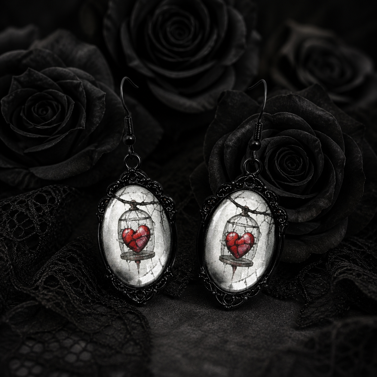 Boucles d'oreilles cœur dans cage