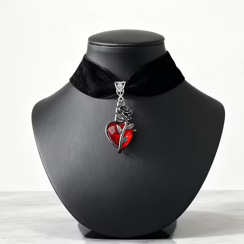 Collier cœur et rose